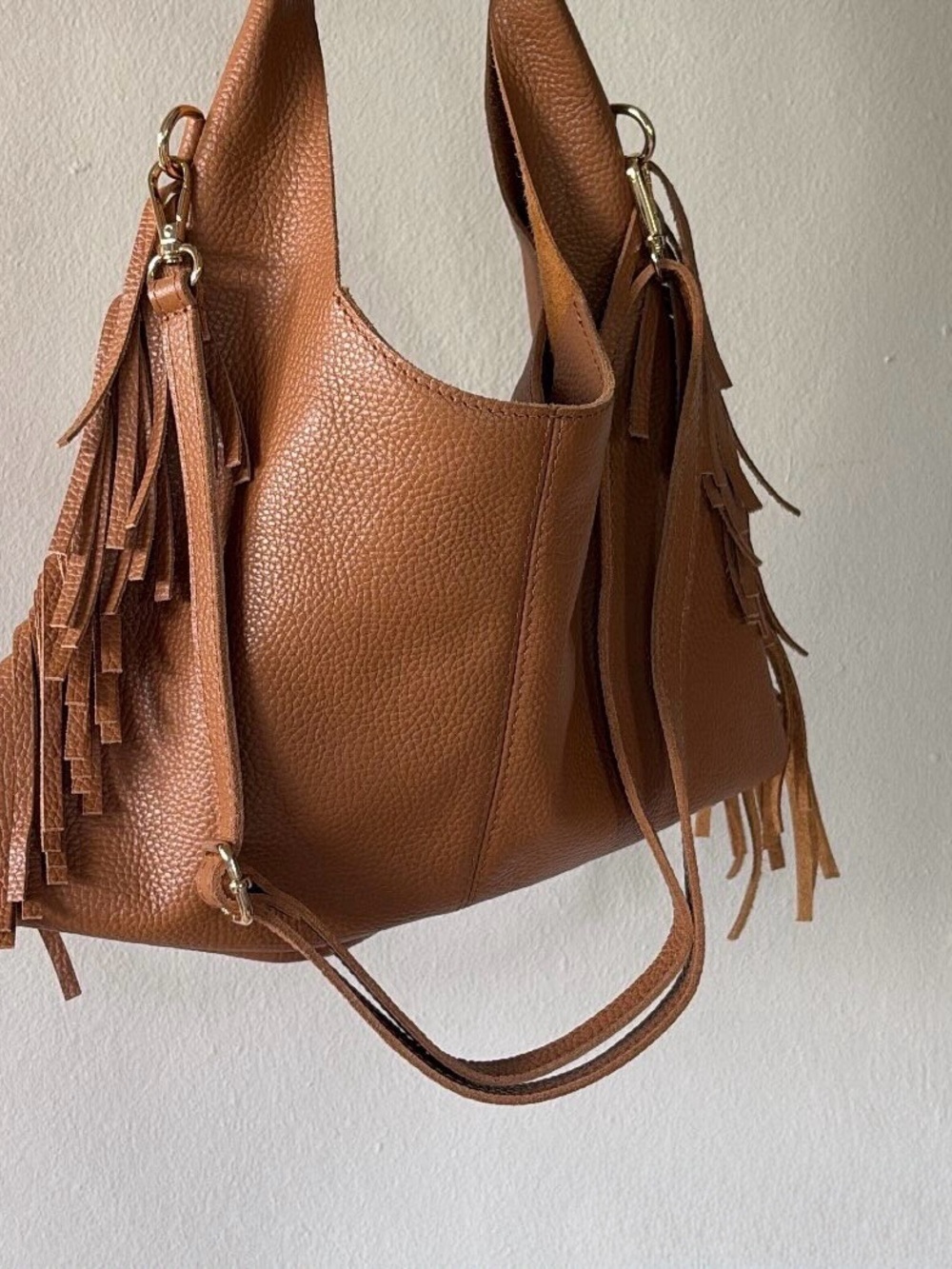 Genuine Leather Women's Brown Fringe Leather Hobo Bag